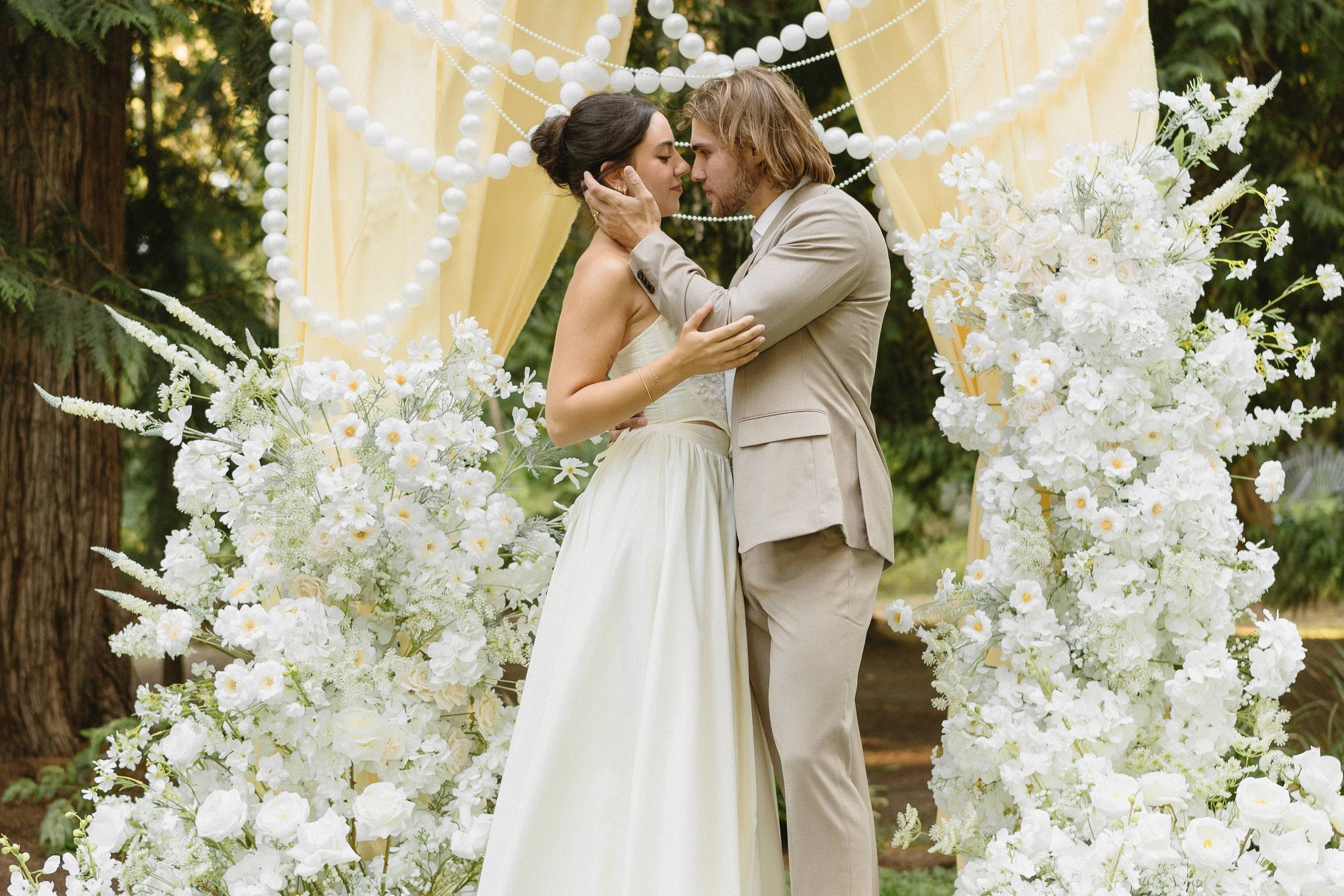 Custom white silk flower wedding arch rental Portland