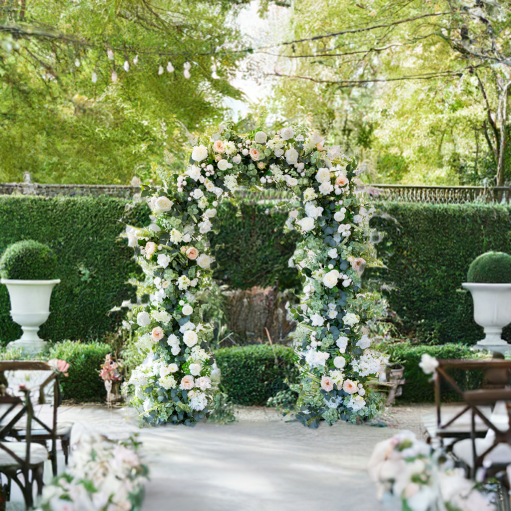 Wedding alter flowers for rent featuring the Daphne Garden Arbor available in Portland, OR and Vancouver, WA