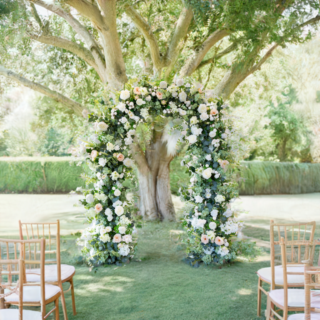 Wedding flower arch for rent with high end artificial flowers for Portland Metro Areas and Vancouver weddings